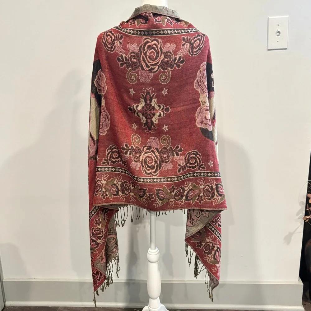 Frida Kahlo Women Shawl Wrap Scarf OS Floral Fringed Art Painter Portrait 21253